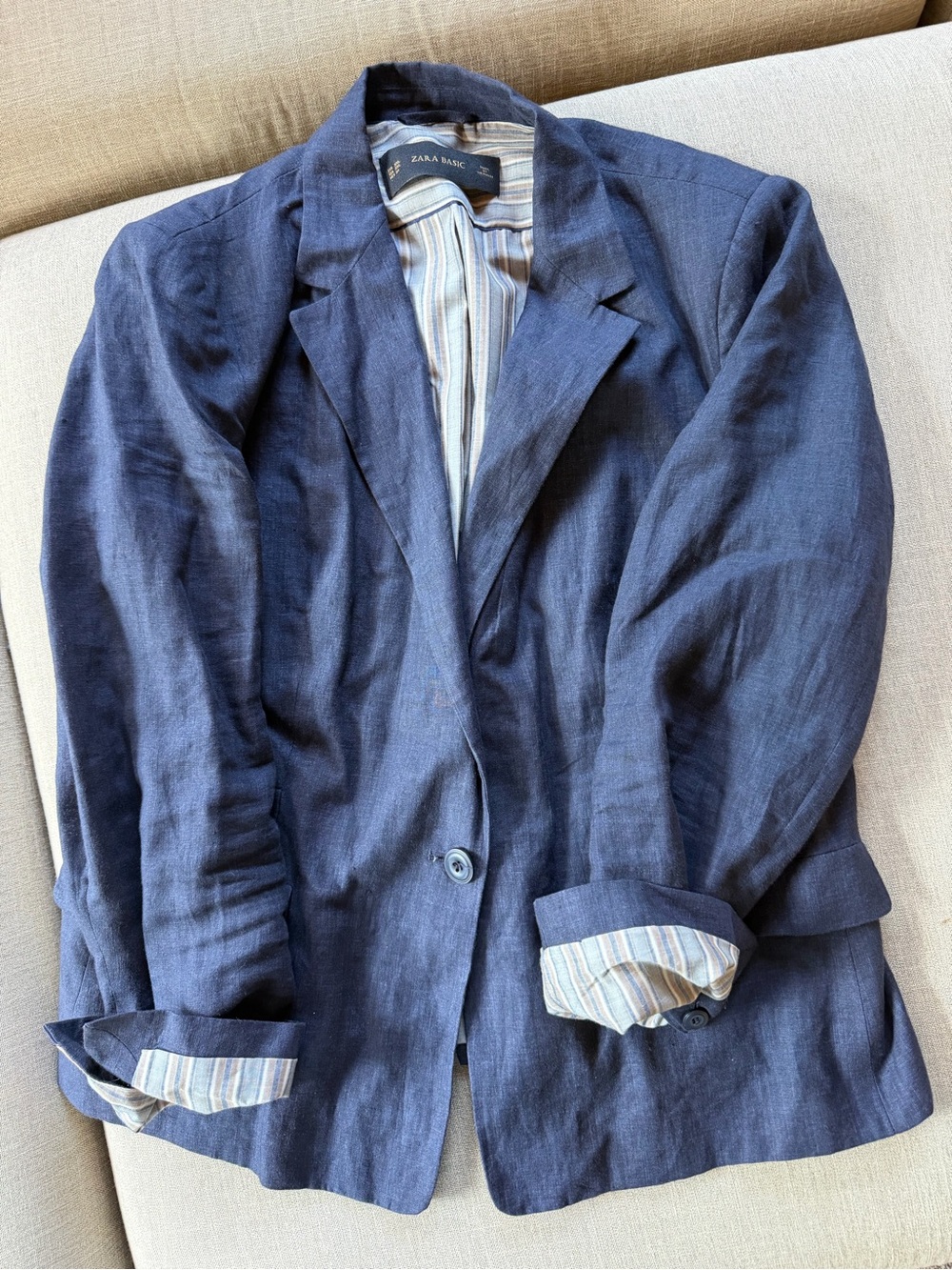 Zara Navy Blue Linen Blazer
